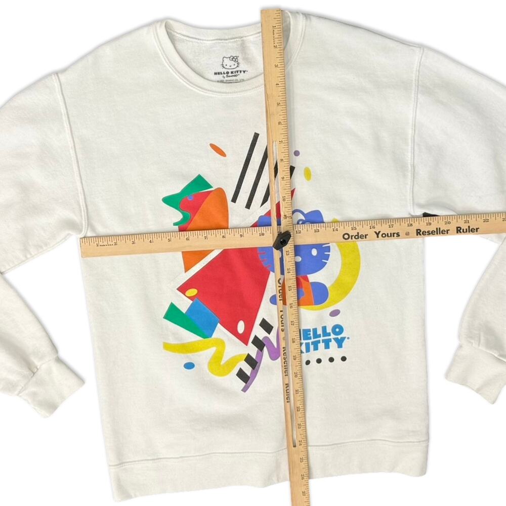 Hello Kitty Sanrio 90s Theme Geometric White Crew Neck Sweatshirt sz S Oversize - Picture 8 of 10